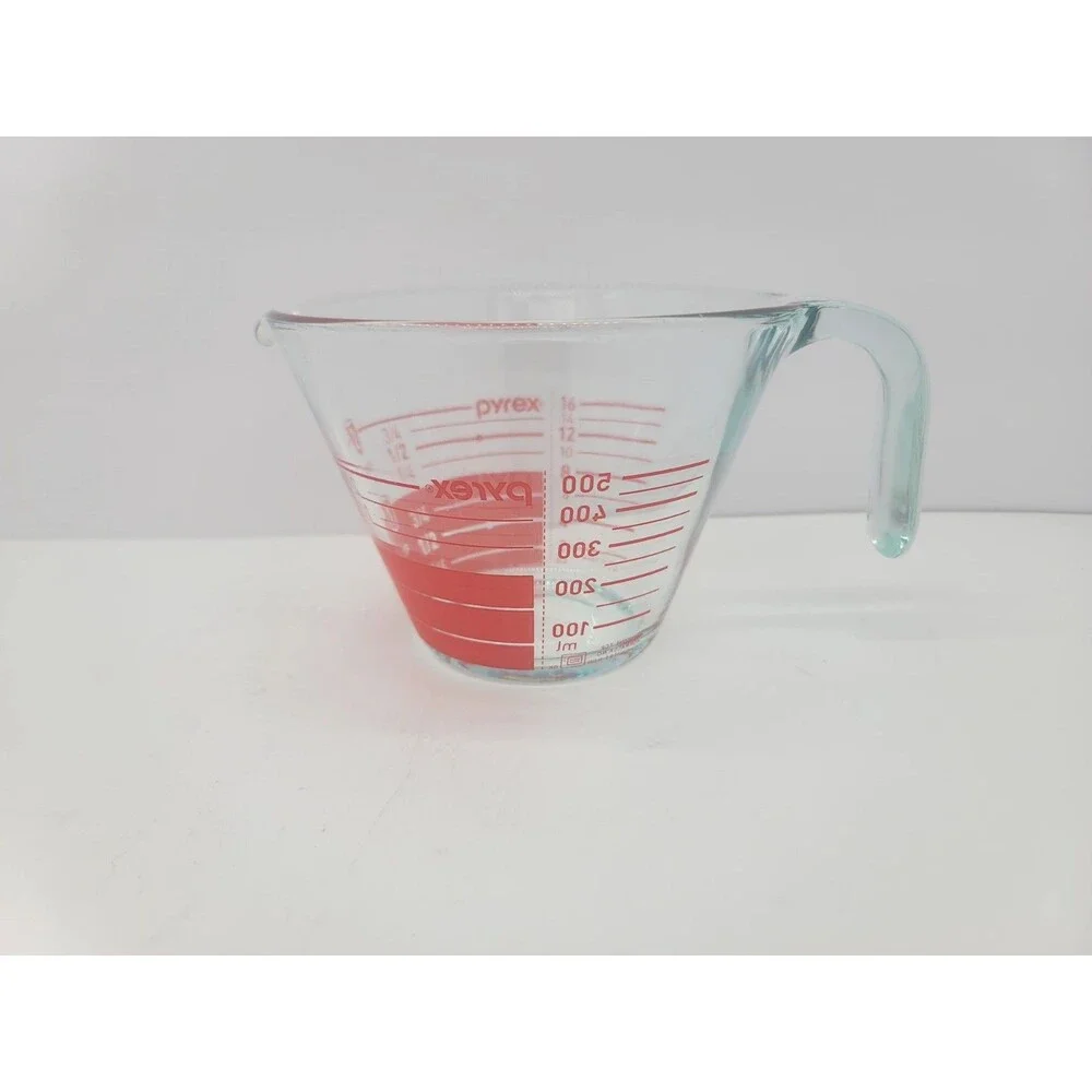2 Cup Glass Pyrex Red Lettering Measuring Cup